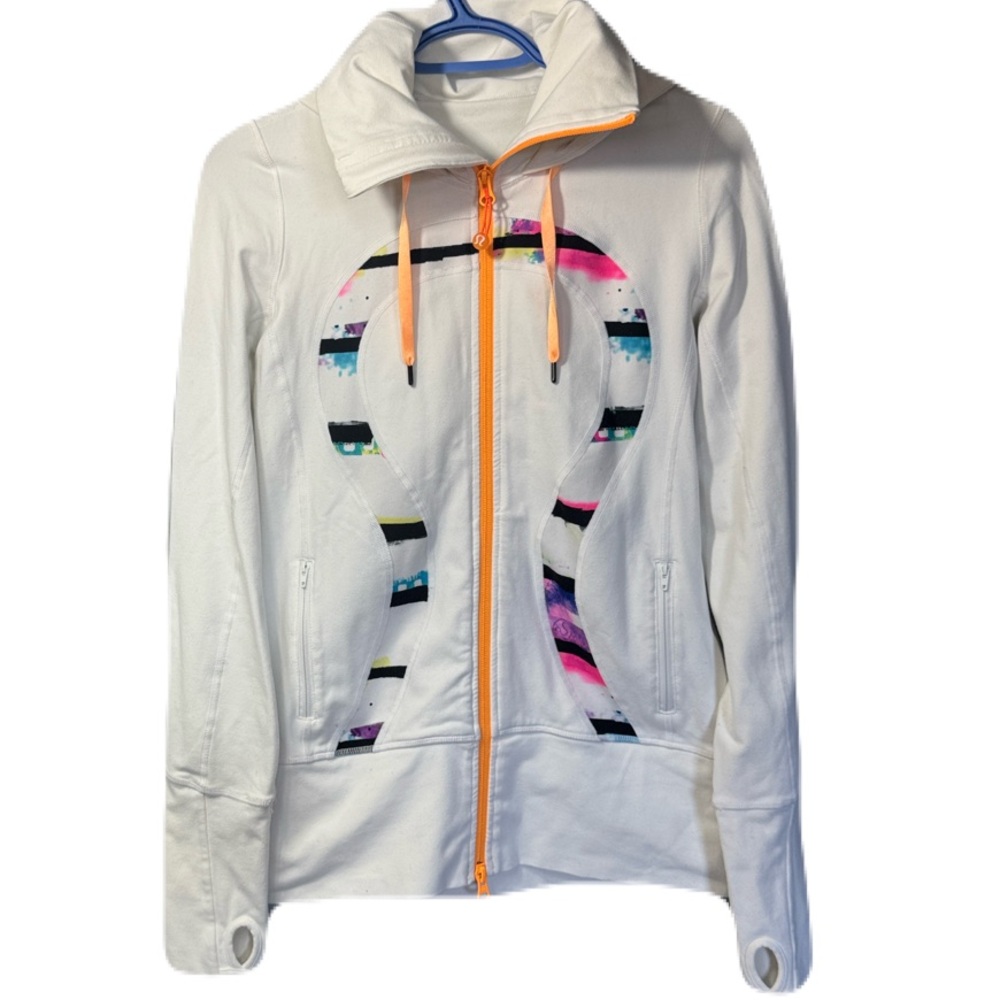 lululemon athletica White Zip-Up Hoodie with Neon Accents